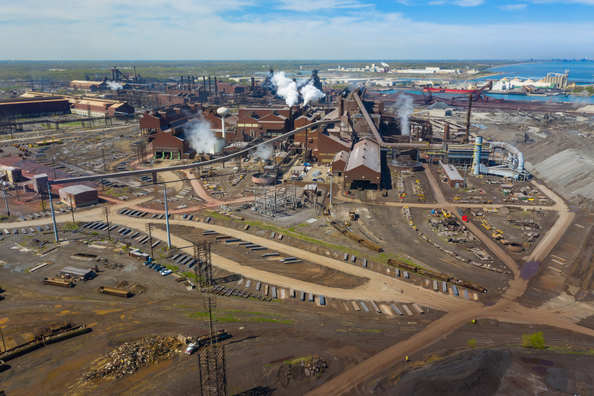 Aerial view of the Burns Harbor steel works on Lake Michigan