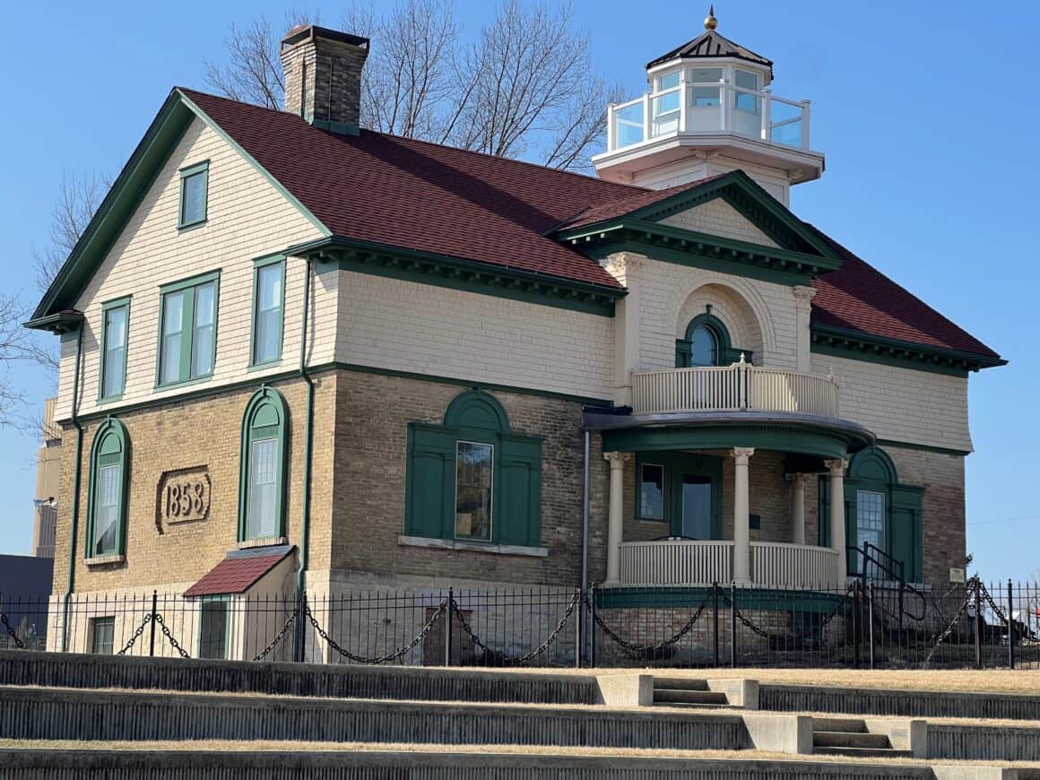 Michigan City's 1858 lighthouse (now the Old Lighthouse Museum) - the Cream City brick light Harriet Colfax tended for 43 years